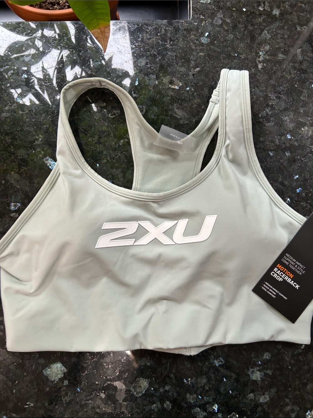 2XU Sage Green Racerback Sports Bra with White Logo